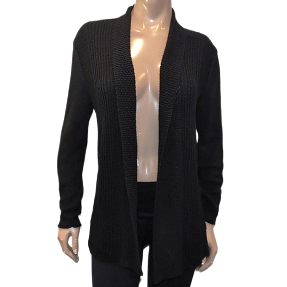 Laura Open Front Cardigan Sweater Shawl Collar Textured Tunic Long Sleeve